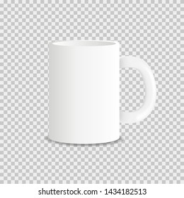 Realistic white mug with shadow on transparent background. Cup template. Realistic mug mock up. EPS 10