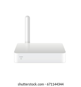 Realistic White Multimedia and TV box receiver, player and streamer. Mock up for brand template. vector illustration.