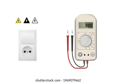 Realistic white multimeter for measuring current and voltage.
