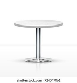 Realistic White One Leg Round Table. EPS10 Vector