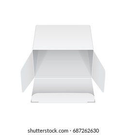 Realistic White Package Box Opened. For Software, electronic device and other products. Vector illustration