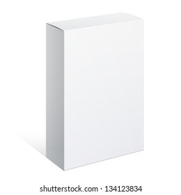 Realistic White Package Box. For Software, electronic device and other products. Vector illustration.