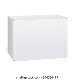 Realistic White Package Box. For Software, electronic device and other products. Vector illustration.