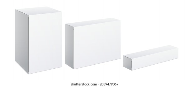 Realistic White Package Box. For Software, electronic device and other products. Vector illustration.