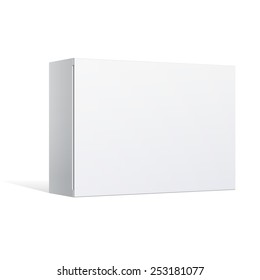 Realistic White Package Box. For Software, electronic device and other products. Vector illustration.