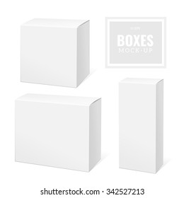 Realistic White Package Box. Template for your design. You can use that packing for  Software, Cosmetics, Electronic Device and Other Products. Vector illustration.