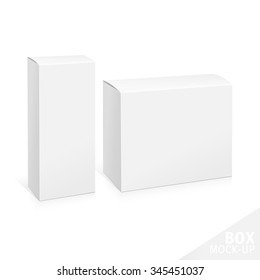 Caja Real De Paquete Blanco. Plantilla para su diseño. Puede utilizar ese embalaje para software, cosméticos, dispositivos electrónicos y otros productos. Ilustración vectorial.
