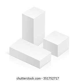 Realistic White Package Box. Template for your design. You can use those packing for Software, Cosmetics, Electronic Device and Other Products. Vector illustration.