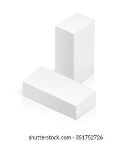 Realistic White Package Box. Template for your design. You can use those packing for Software, Cosmetics, Electronic Device and Other Products. Vector illustration.