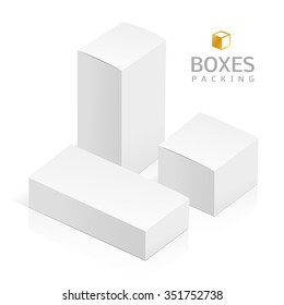 Realistic White Package Box. Template for your design. You can use those packing for Software, Cosmetics, Electronic Device and Other Products. Vector illustration.