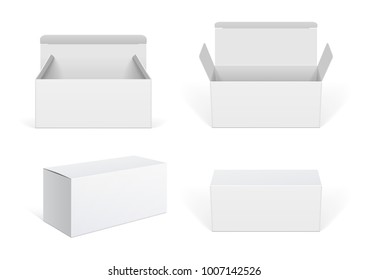 Realistic White Package Cardboard Box set. For Software, electronic device and other products. Vector illustration