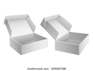 Realistic White Package Cardboard Box. For Software, electronic device and other products. Vector illustration