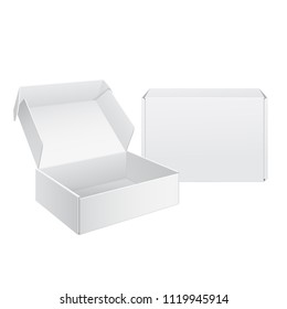 Realistic White Package Cardboard Box. For Software, electronic device and other products. Vector illustration