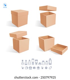 Realistic white Package Cardboard Box Opened. For Software, electronic device and other products. Vector illustration