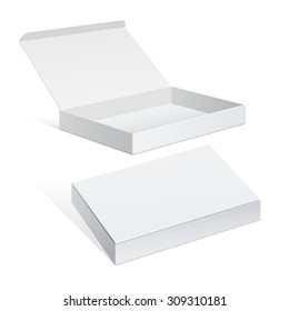 Realistic White Package Cardboard Box set. For Software, electronic device and other products. Vector illustration.