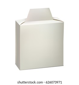 Realistic white package cardboard box. Vector illustration