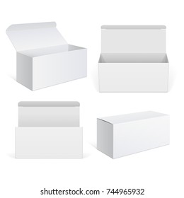 Realistic White Package Cardboard Box set. For Software, electronic device and other products. Vector illustration