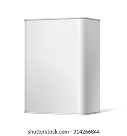 Realistic White Package metal Box. For Software, electronic device and other products. Vector illustration.