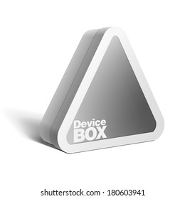 Realistic White Package triangular shape Box. For Software, electronic device and other products. Vector illustration.