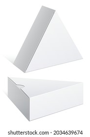 Realistic White Package triangular shape Box. For Software, electronic device and other products. Vector illustration.