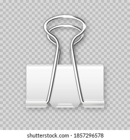 Realistic white paper binder isolated on transparent background. Paper clip, holder. Design mockup. Vector illustration.