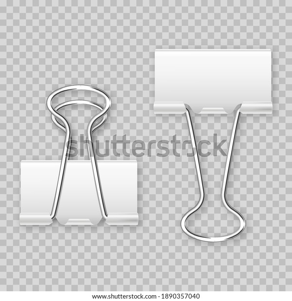 Realistic\
white paper binder isolated on transparent background. Paper clip,\
holder. Design mockup. Vector\
illustration.
