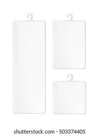 Realistic white paper packaging box with hanger.