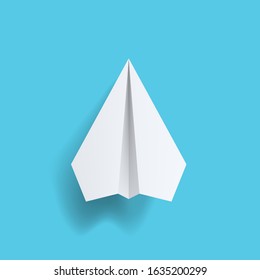 Realistic White Paper Plane On Pastel Blue Background. EPS10 Vector