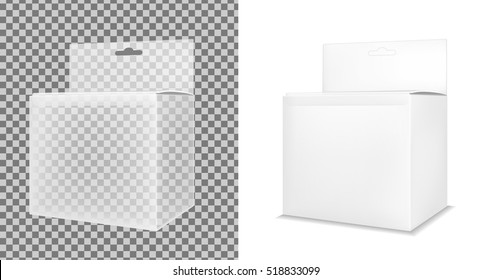 Realistic White Paper Or Plastic Packaging Box With Hanging Hole