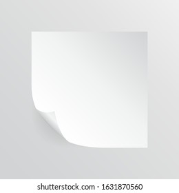 Realistic white paper sheet vector illustrration. Clean empty page element. Page curl blank sheet of paper with curved corner and with shadow on transparent background. 