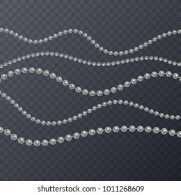 Realistic white pearl on transparent background, white beads, vector illustration