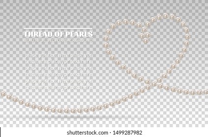 Realistic White Pearls Isolated On Background. Shiny Oyster Pearls For Luxury Accessories. Pearl Necklace Thread Of Pearls. Beautiful Natural Heart Shaped Jewelry. Chains Of Pearls Forming An Ornament