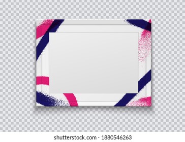 Realistic white photo frame painted with graffiti paint on a transparent background. Vector illustration.