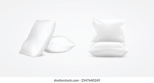 Almofada branca realista. Almofada confortável para dormir, descansar, relaxar maquete. Ilustração de travesseiro branco realista para dormir confortável, repouso e relaxamento maquetes