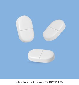 Realistic white pills. 3D drugs, capsules and vitamins. medical pills. Medicine