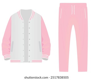 Chaqueta de béisbol blanca y rosa realista y parte inferior, Vector