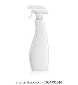 Realistic white Plastic bottle can Spray Pistol. Object, shadow, and reflection on separate layers. Vector illustration