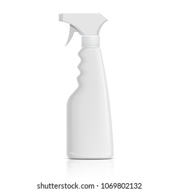 Realistic white Plastic bottle can Spray Pistol. Object, shadow, and reflection on separate layers. Vector illustration