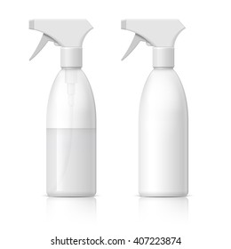 Realistic White Plastic bottle can Spray Pistol. Object, shadow, and reflection on separate layers. Vector illustration