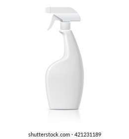 Realistic White Plastic bottle can Spray Pistol. Object, shadow, and reflection on separate layers. Vector illustration