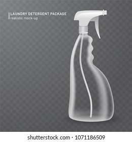 Realistic white plastic bottle on transparent background for liquid laundry detergent, shampoo, bleach, soap, cream. Vector illustration. Easy to place your text or logo. Photorealistic design EPS 10.