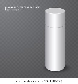 Realistic white plastic bottle on transparent background for liquid laundry detergent, shampoo, bleach, soap, cream. Vector illustration. Easy to place your text or logo. Photorealistic design EPS 10.