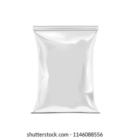 Realistic White Plastic Snack Bag Packaging. EPS10 Vector - Shutterstock ID 1146088556