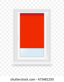 Realistic white plastic windows set with blind. Vector illustration.
