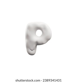 Realistic white plasticine P letter of English alphabet. 3D font clay texture icon isolated on white. Vector render typographic symbol from dough. Child creation sculpting modeling sign