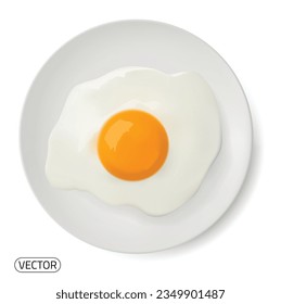 Plate blanco realista, plato con huevo frito, tortilla interior aislada de fondo blanco. Desayuno Saludable, Comida Proteína, Concepto De Comida Dietética. Plantilla de diseño, Trampa. Vista superior. vectores