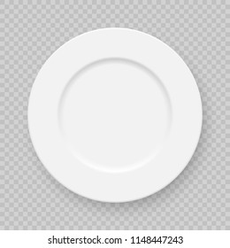 Realistic white plate dish isolated on transparent background.