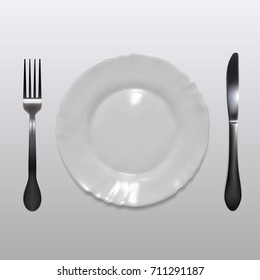 Realistic White Plate On Table. EPS10 Vector