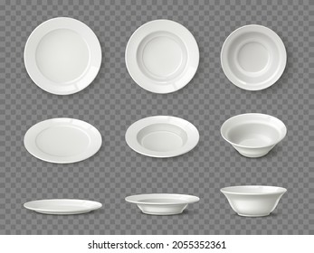 Realistic white plates. Different view angles