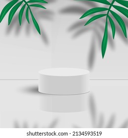 realistic white podium minimal with leaves vector